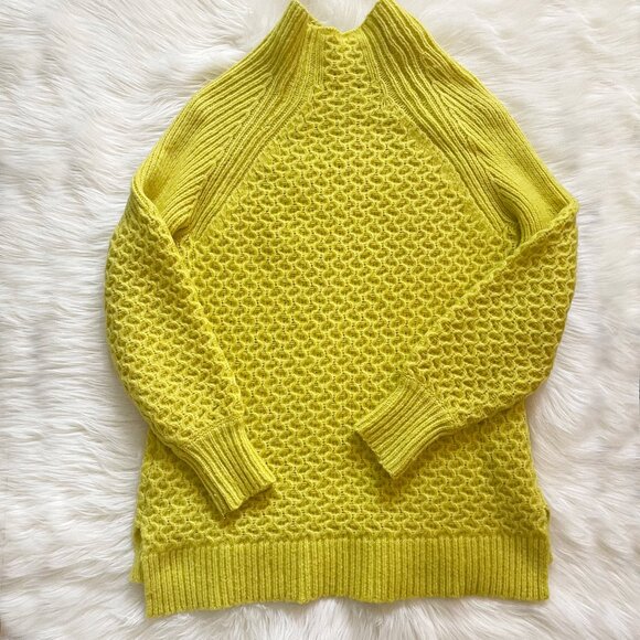 Anthropologie Yellow Lime Bia Alpaca Wool Blend Knit  Mock Neck Tunic Sweater - Picture 2 of 6